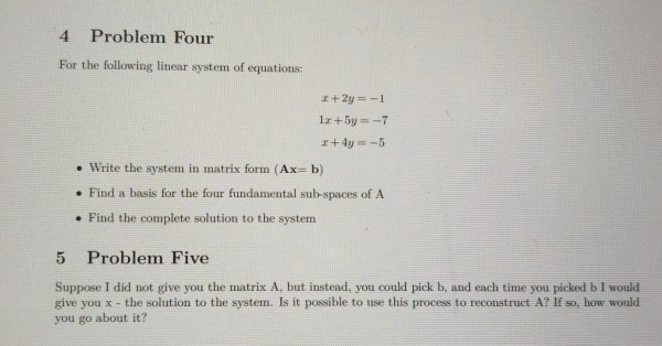 Solved 3 Problem Three For the following linear system of | Chegg.com