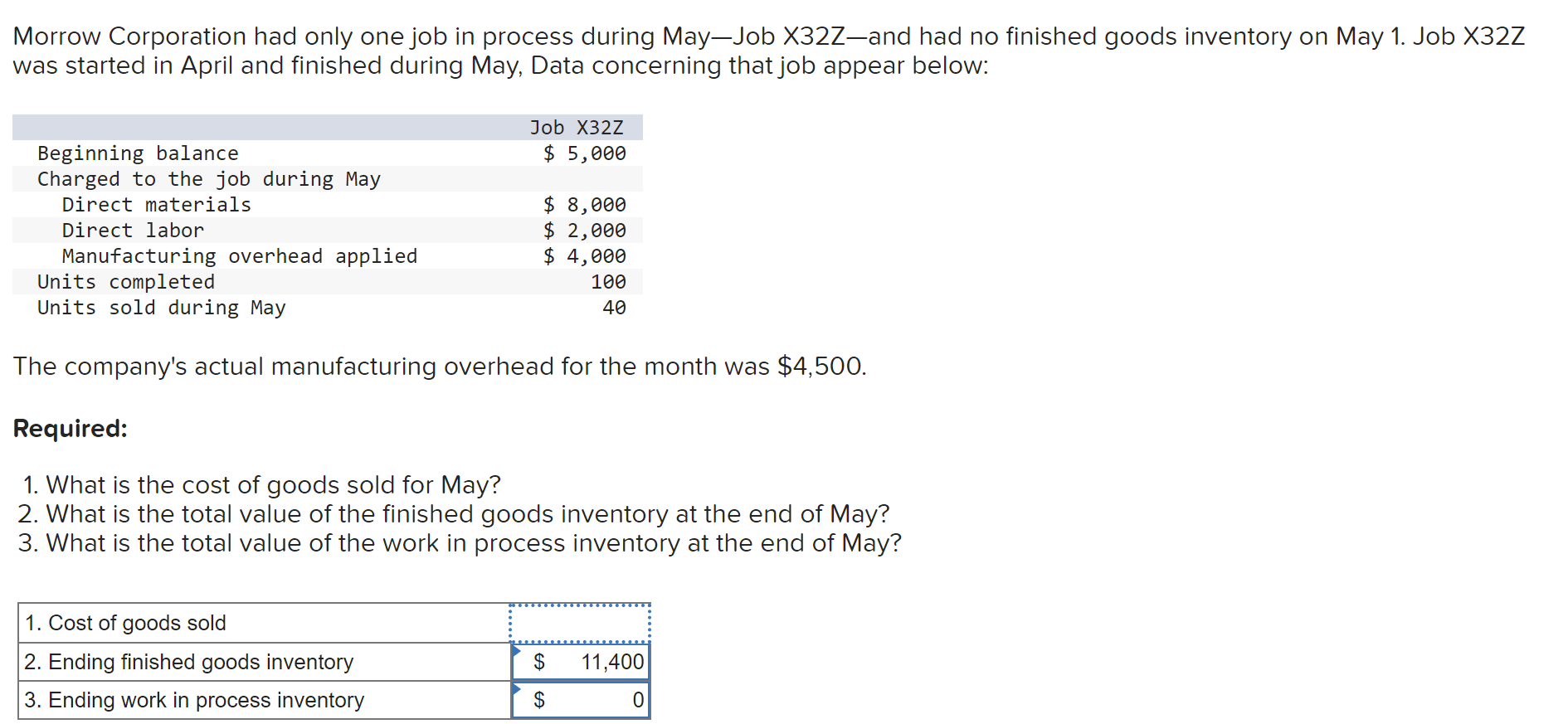 Solved Morrow Corporation had only one job in process during