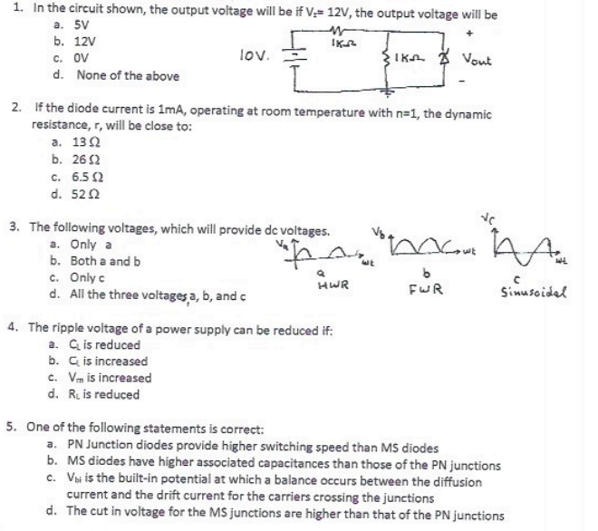 Solved 1. In the circuit shown, the output voltage will be | Chegg.com