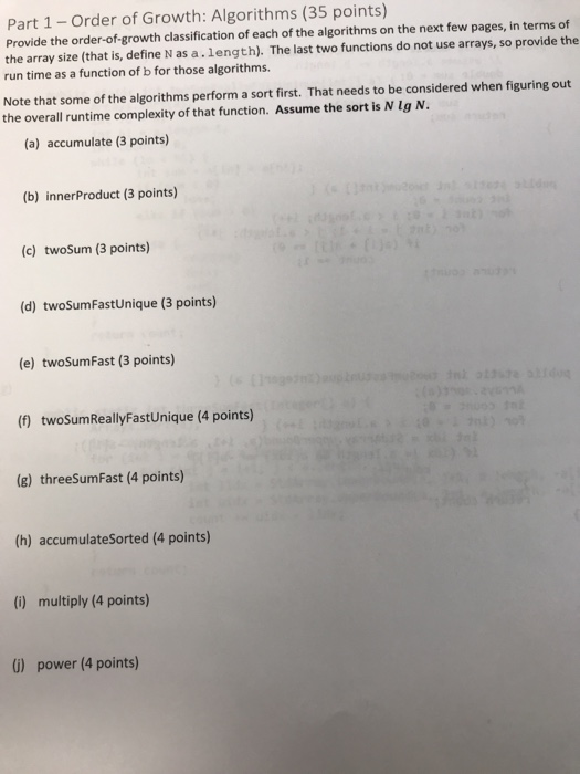 Solved Part 1 - Order of Growth: Algorithms (35 points) | Chegg.com