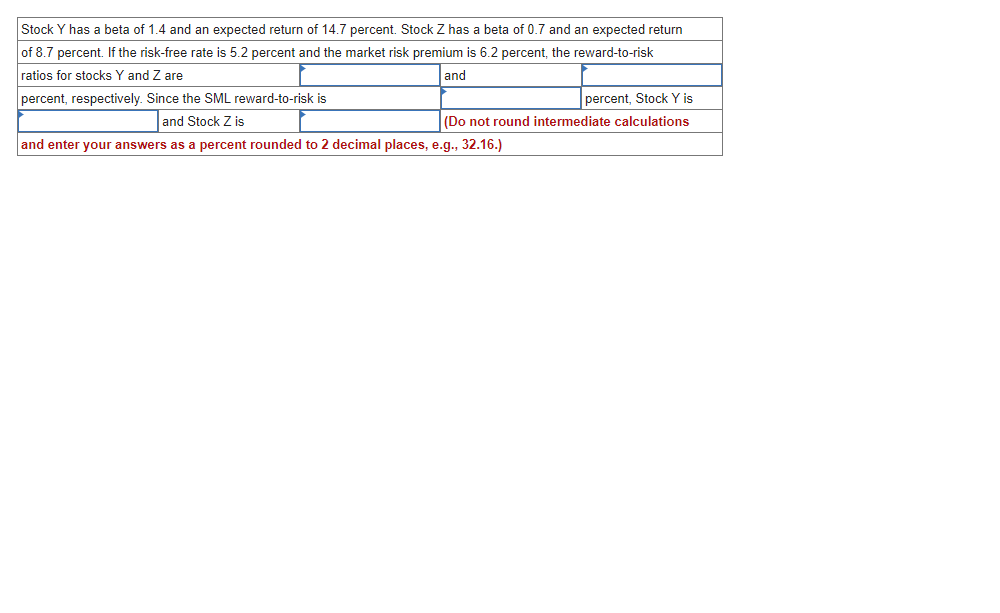 Solved Stock Y has a beta of 1.4 and an expected return of