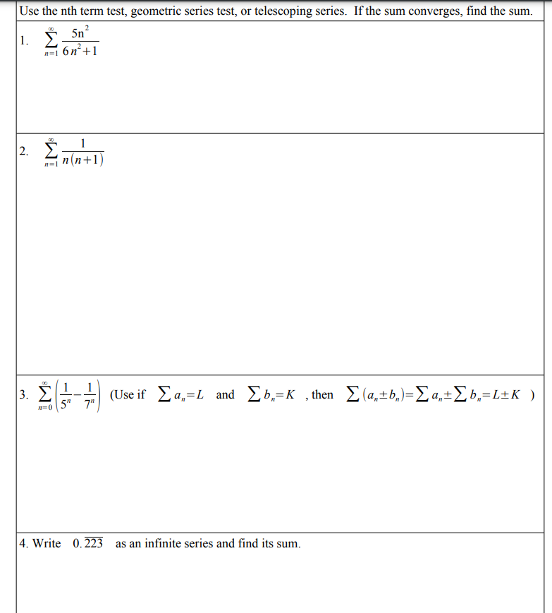 Solved sequences, infinite series or divergence and integral | Chegg.com
