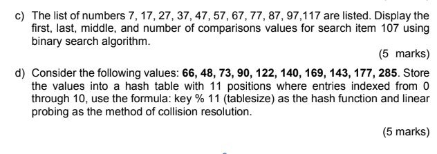 Solved c) The list of numbers | Chegg.com