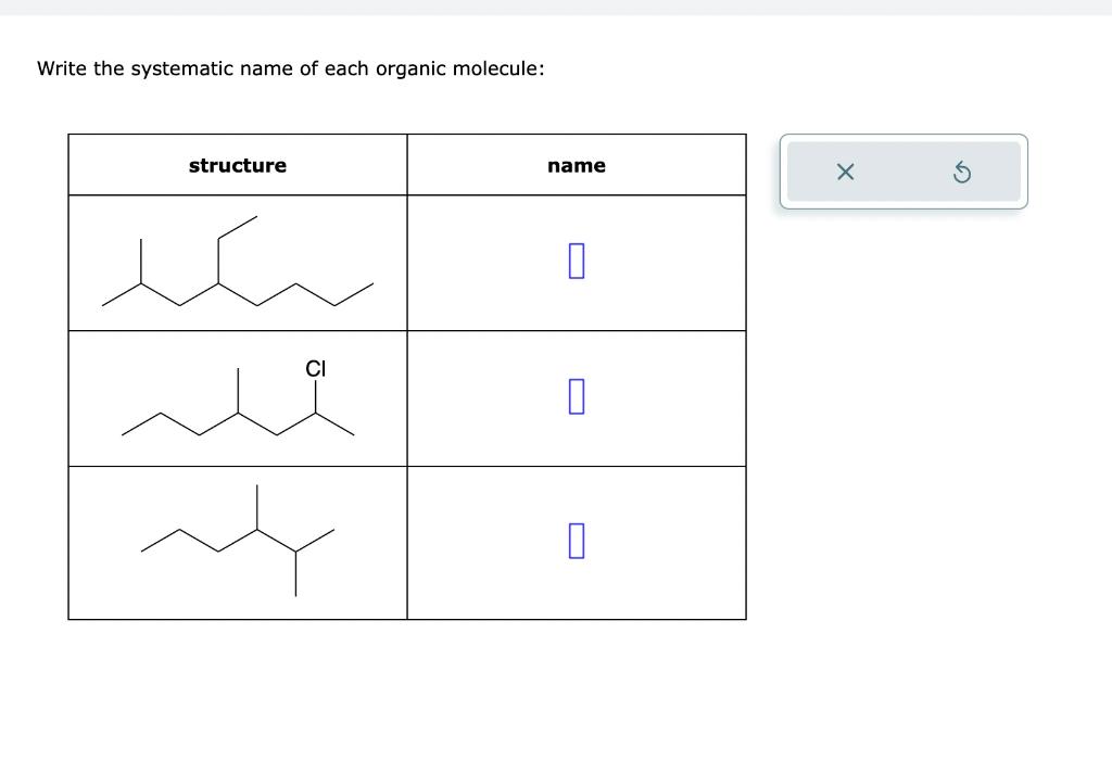 Solved Write the systematic name of each organic molecule: | Chegg.com