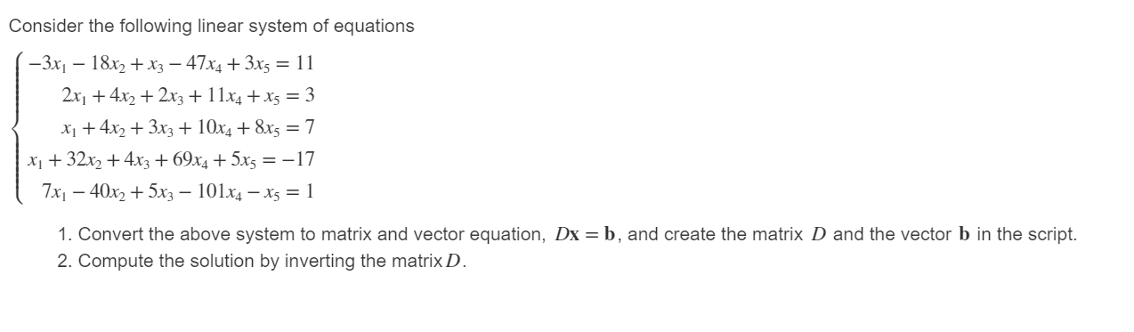 Solved Consider the following linear system of equations | Chegg.com