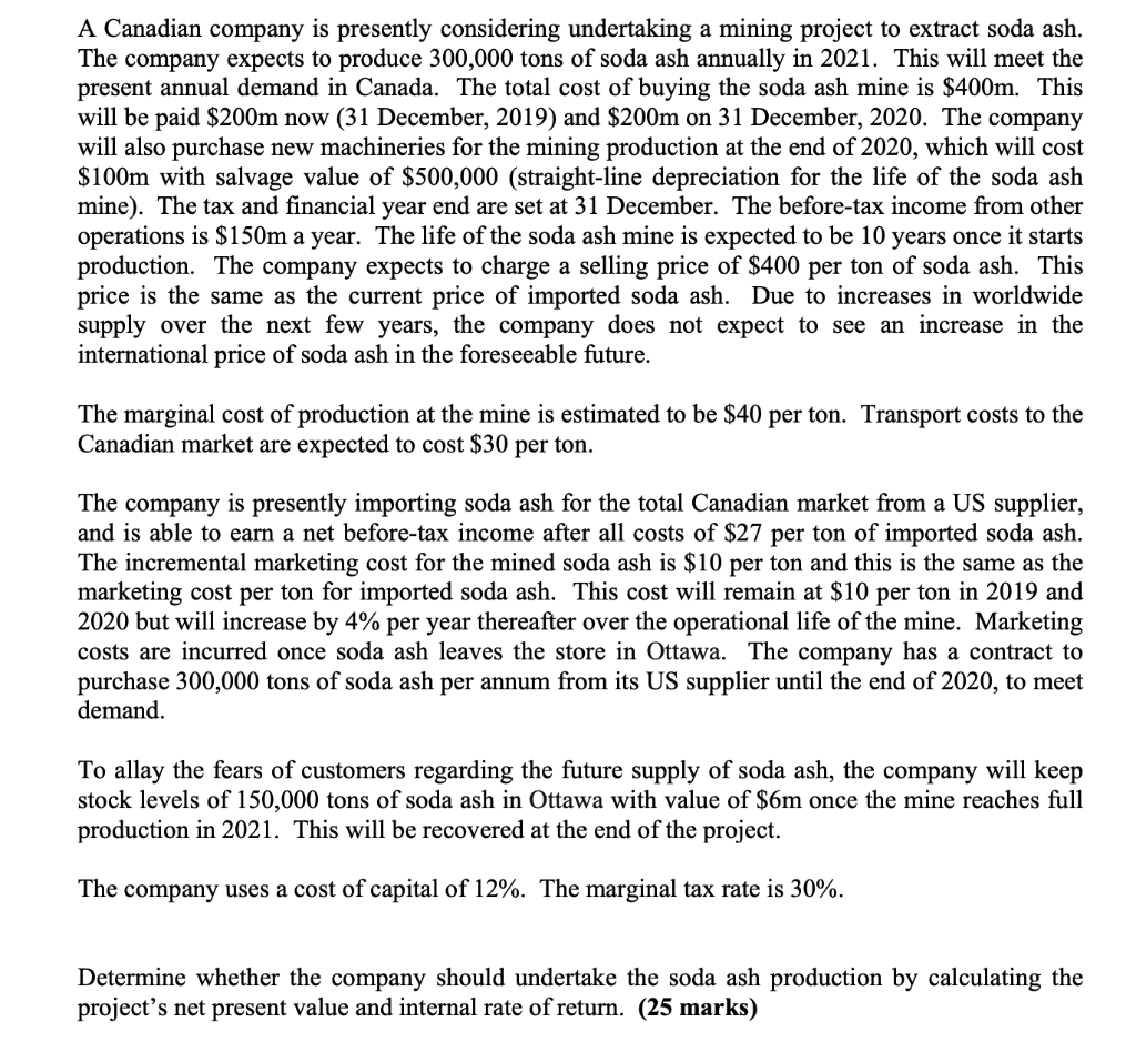 Solved A Canadian Company Is Presently Considering Chegg