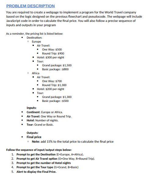 Solved PROBLEM DESCRIPTION You are required to create a | Chegg.com