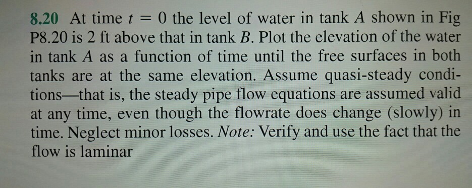 Solved 8.20 At time t 0 the level of water in tank A shown | Chegg.com