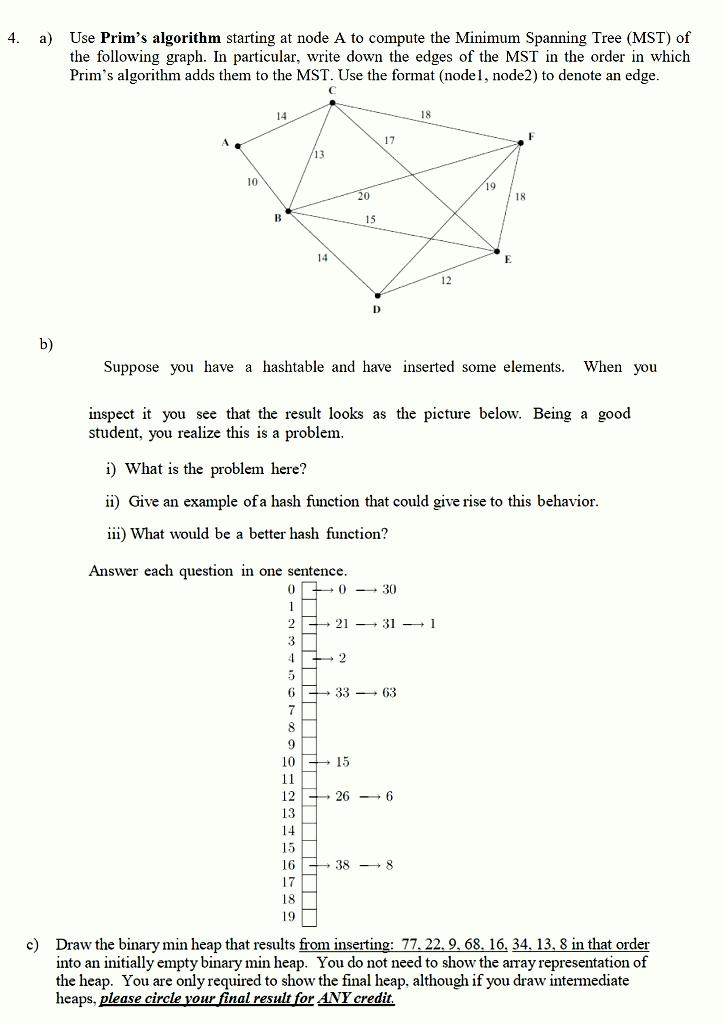 Solved 4. Use Prim's algorithm starting at node A to compute | Chegg.com