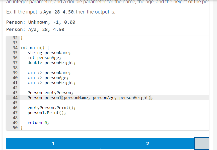 Solved The Person class has a default constructor with no | Chegg.com