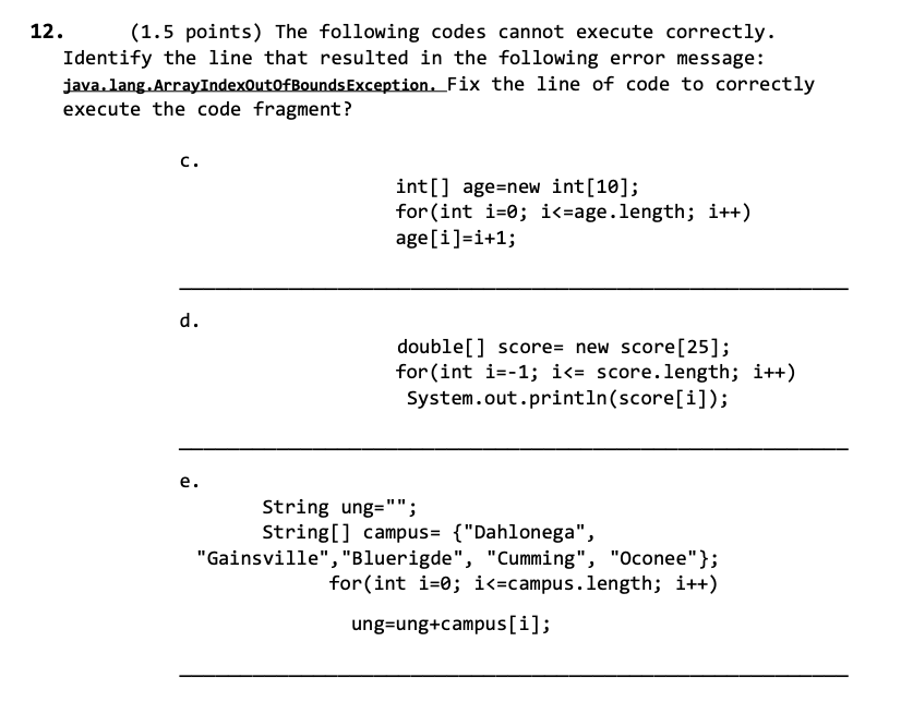 Solved 12. (1.5 points) The following codes cannot execute | Chegg.com