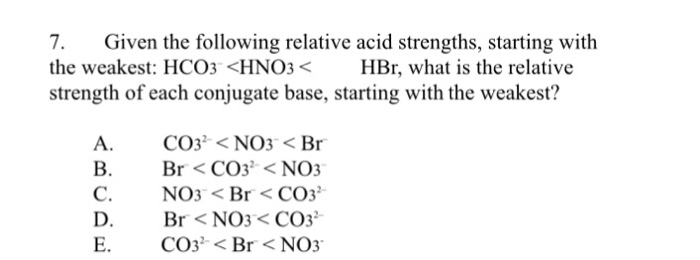 Solved Given The Following Relative Acid Strengths, Starting | Chegg.com