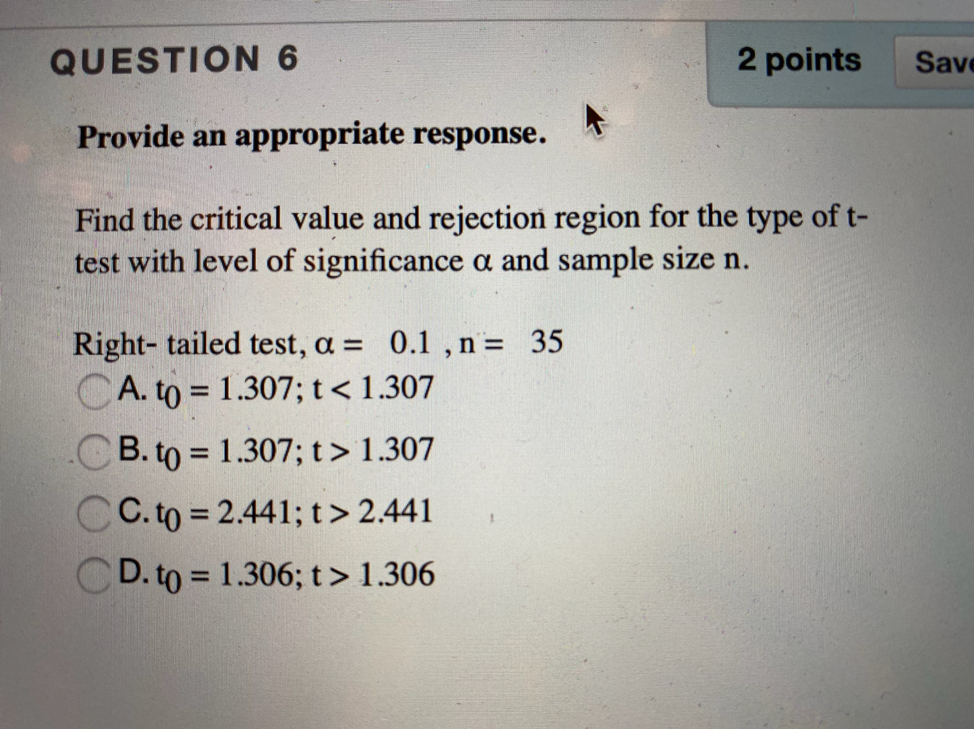 Solved QUESTION 1 2 points Save Ar Provide an appropriate | Chegg.com