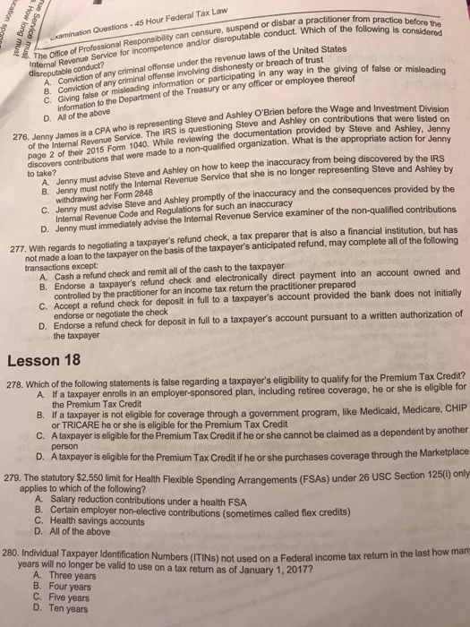 Solved xamination Questions 45 Hour Federal Tax Law The