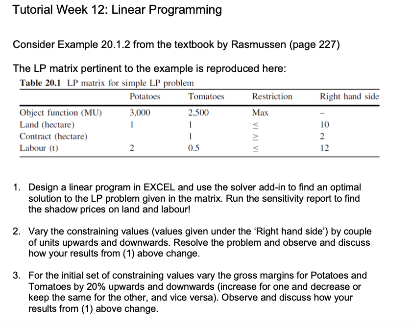 Tutorial Week 12: Linear Programming Consider Example | Chegg.com