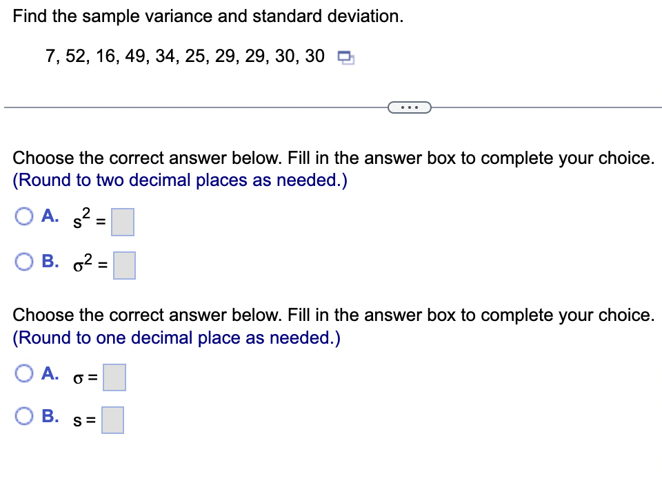 Solved Find the sample variance and standard deviation. | Chegg.com