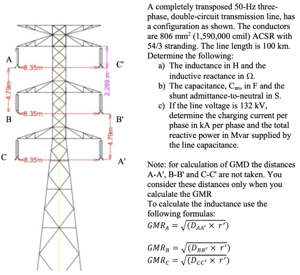 Solved A C' 35m 4.79m 2.289 m A completely transposed 50-Hz | Chegg.com
