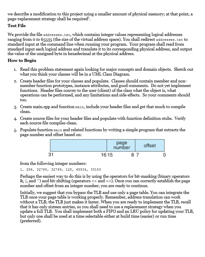 Designing a Virtual Memory Manager in C++ | Chegg.com