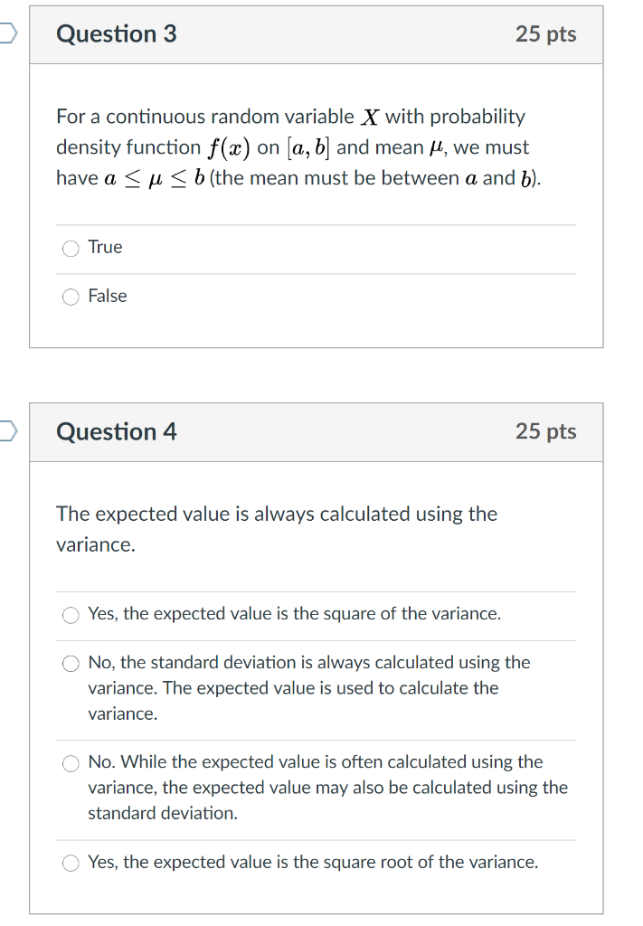 Solved Question 3 25 pts For a continuous random variable X | Chegg.com