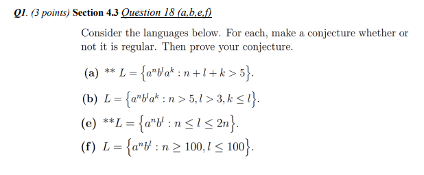 Solved Consider The Languages Below. For Each, Make A | Chegg.com