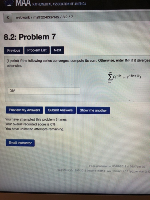 Solved MAA MATHEMATICAL ASSOCIATION OF AMERICA webwork / | Chegg.com