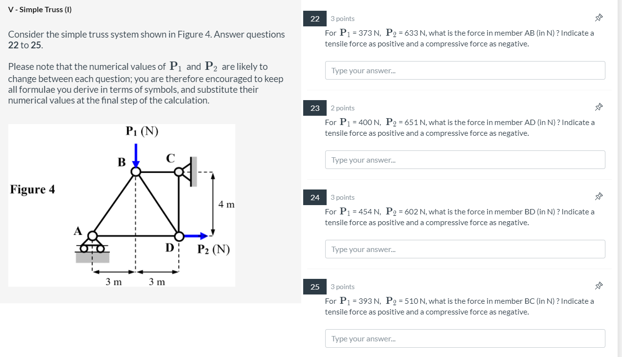 Solved V - Simple Truss (1) 22 Consider the simple truss | Chegg.com