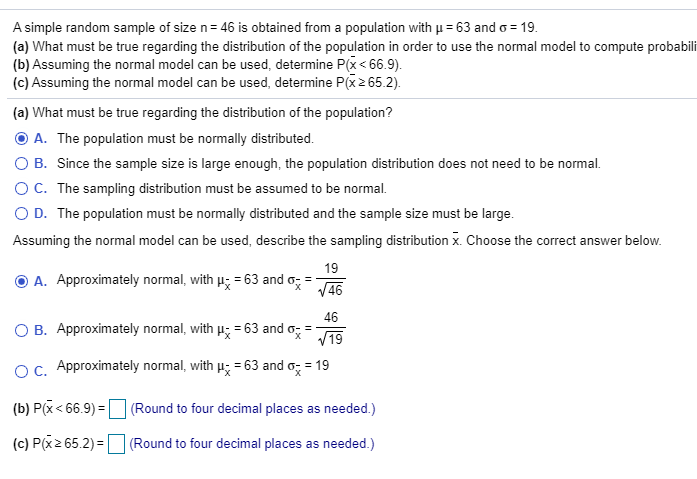 Solved A Simple Random Sample Of Size N 46 Is Obtained F Chegg Com