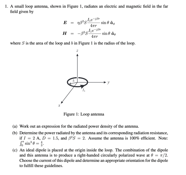 1. A Small Loop Antenna, Shown In Figure 1, Radiates | Chegg.com