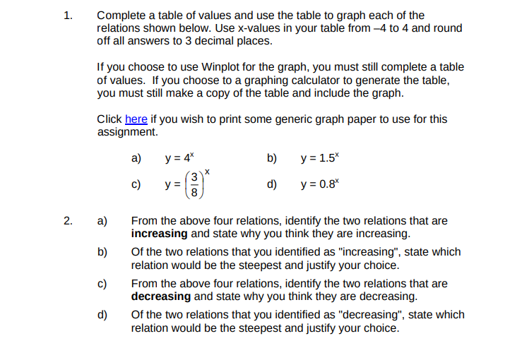 Solved Complete a table of values and use the table to graph | Chegg.com