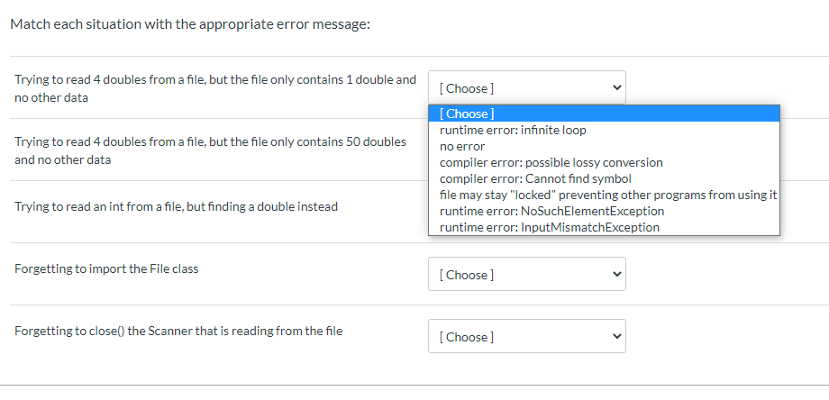 Solved Match Each Situation With The Appropriate Error | Chegg.com