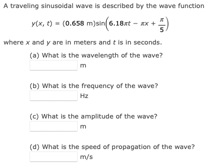 Solved A traveling sinusoidal wave is described by the wave | Chegg.com