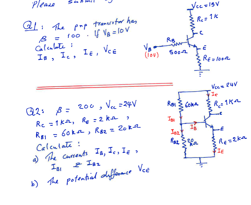 Solved Q1: The prp transistor has β=100. If VB=10 V | Chegg.com