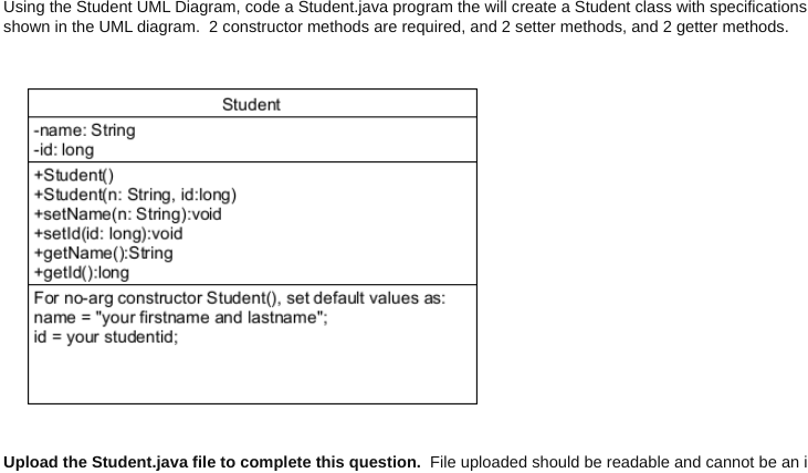 Solved Using the Student UML Diagram, code a Student.java | Chegg.com