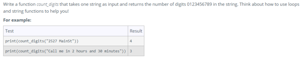 Solved Write a function count digits that takes one string | Chegg.com