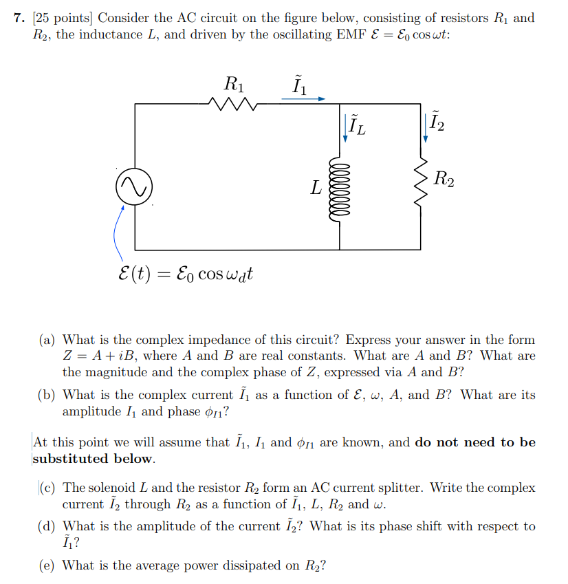 Solved 7. [25 points] Consider the AC circuit on the figure | Chegg.com