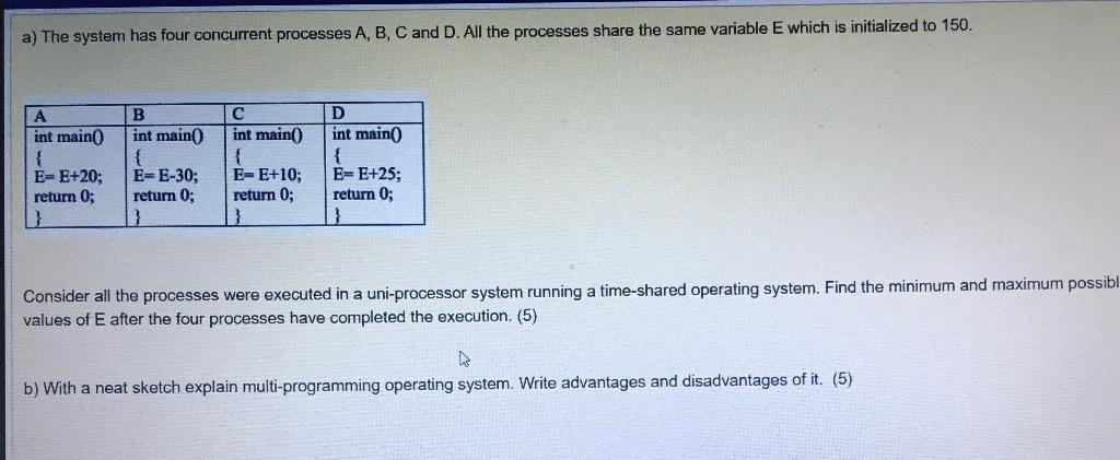 Solved A) The System Has Four Concurrent Processes A, B, C | Chegg.com