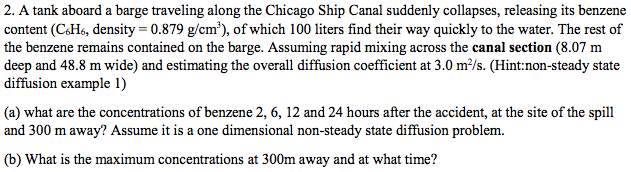 Solved 2. A tank aboard a barge traveling along the Chicago | Chegg.com