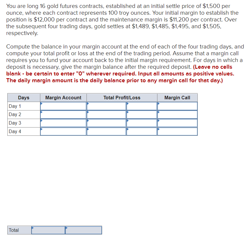 Solved You are long 16 gold futures contracts, established