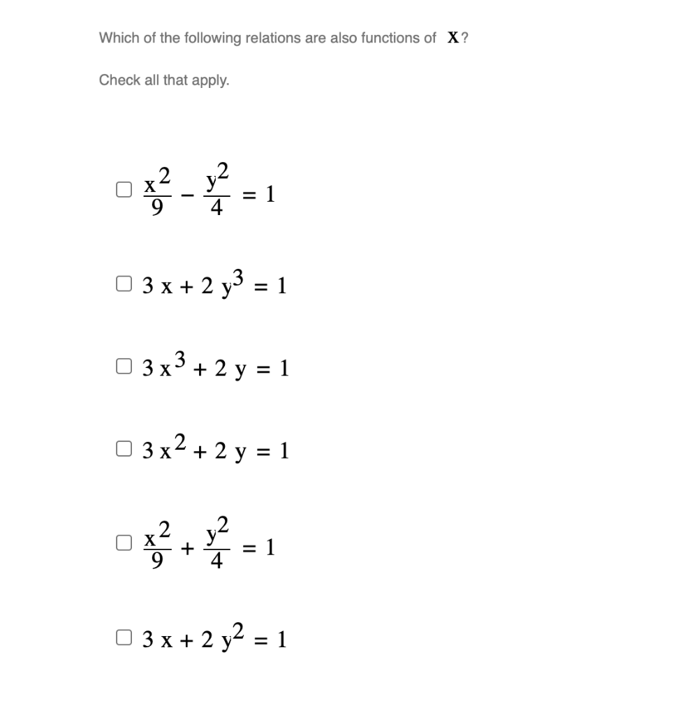 Solved Which of the following relations are also functions | Chegg.com