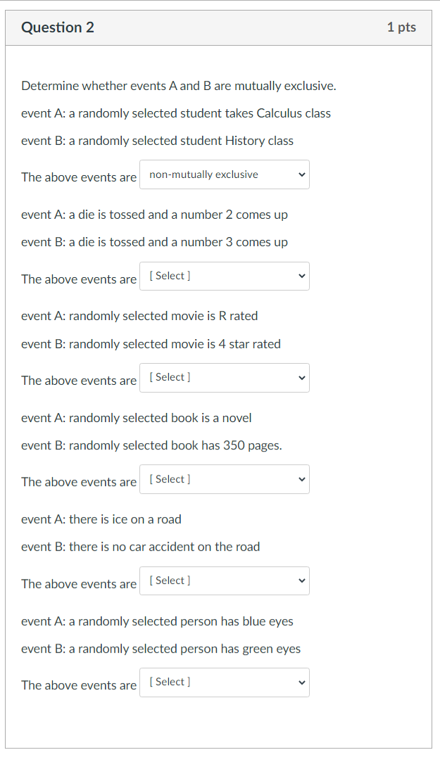 Solved Question 2 1 Pts Determine Whether Events A And B Are | Chegg.com