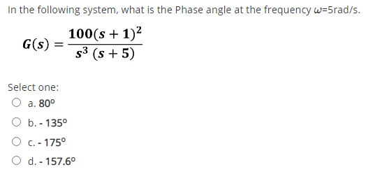 Solved In the following system, what is the Phase angle at | Chegg.com