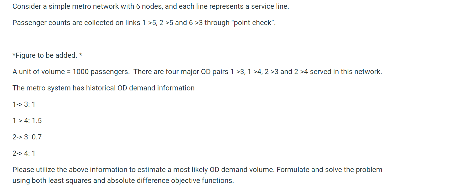 Consider a simple metro network with 6 nodes, and | Chegg.com