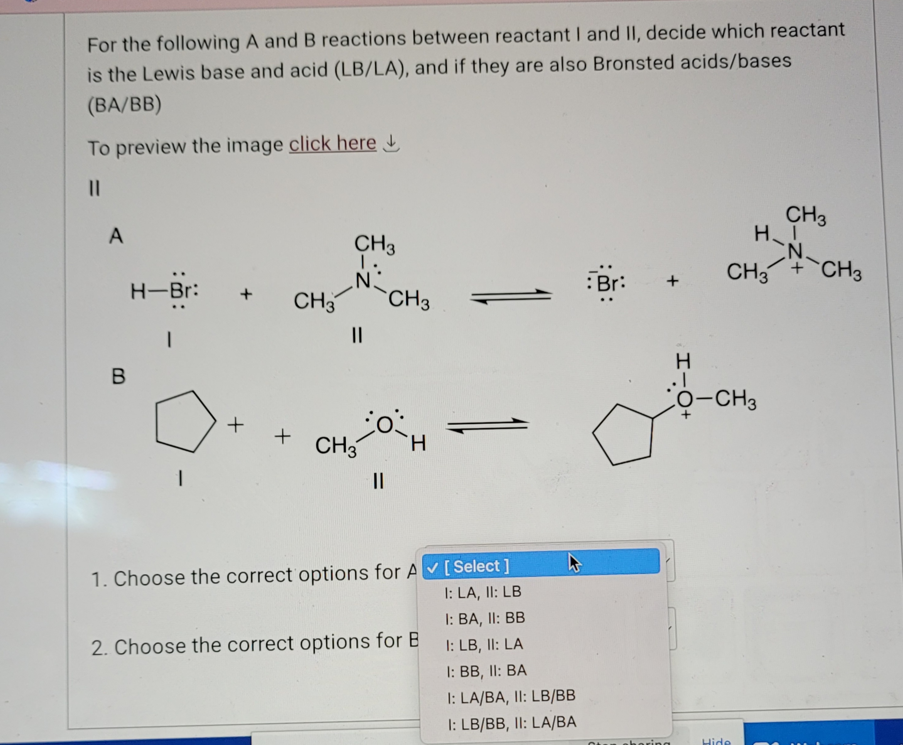 For the following A and B reactions between reactant | Chegg.com