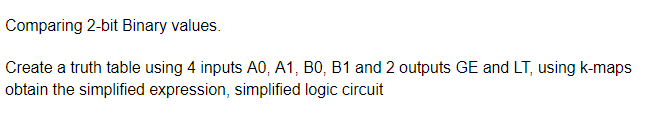 Solved Comparing 2-bit Binary values. Create a truth table | Chegg.com