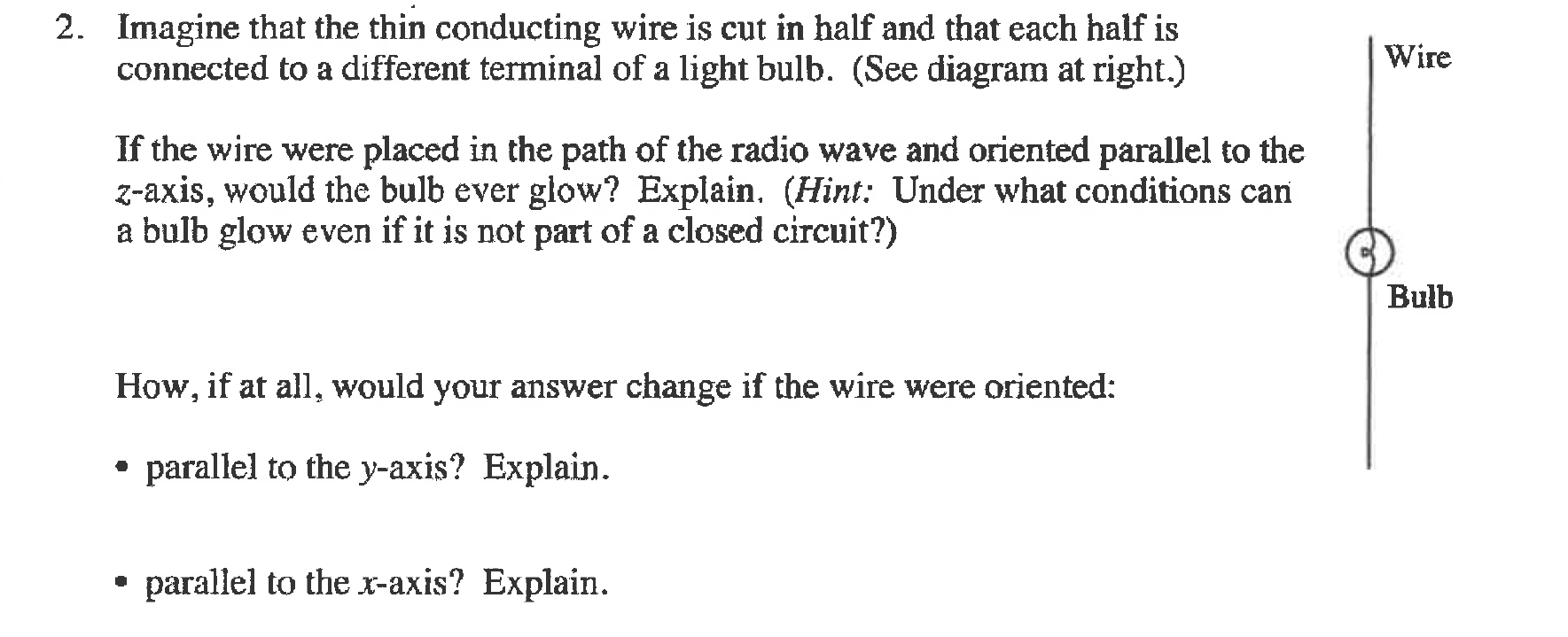 Solved 2. Imagine that the thin conducting wire is cut in | Chegg.com