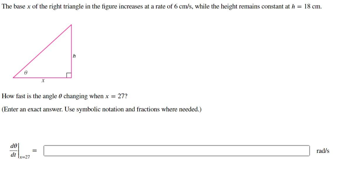 Solved The base x of the right triangle in the figure | Chegg.com