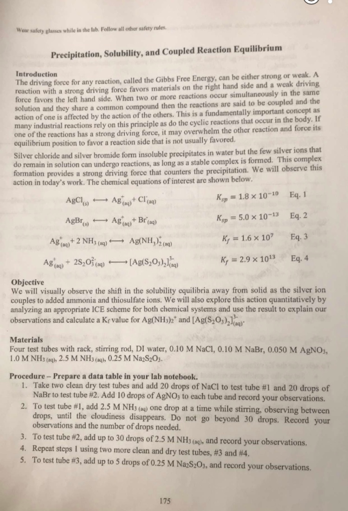 Solved Wear safety glasses while in the lab. Follow all | Chegg.com