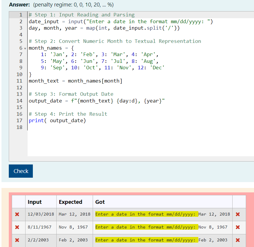 Solved Answer: (penalty regime: 0,0,10,20,…% ) \# Step 1: | Chegg.com