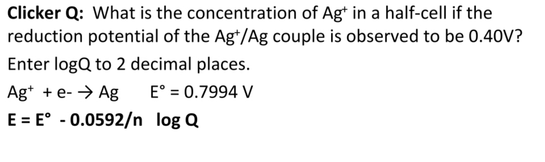 Solved What Is The Concentration Of Ag In A Half Cell If Chegg Com