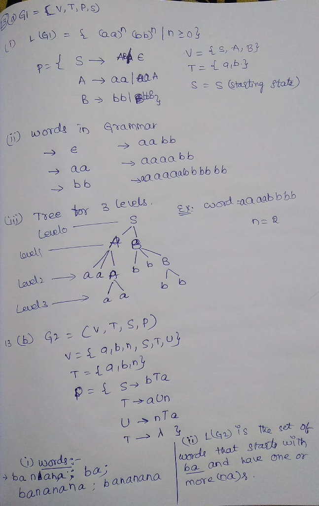 Solved Question 13 Language Grammar 12 Points Let G Vt S P 4 Points Define G Vt S P Describes L Q